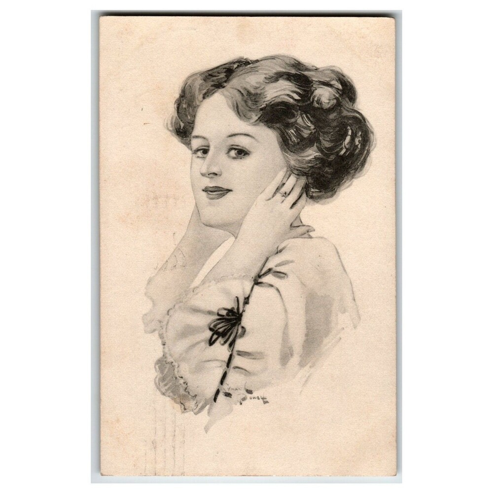Elegant Edwardian Woman Portrait Postcard, Sheldon, Iowa Postmark 1910s